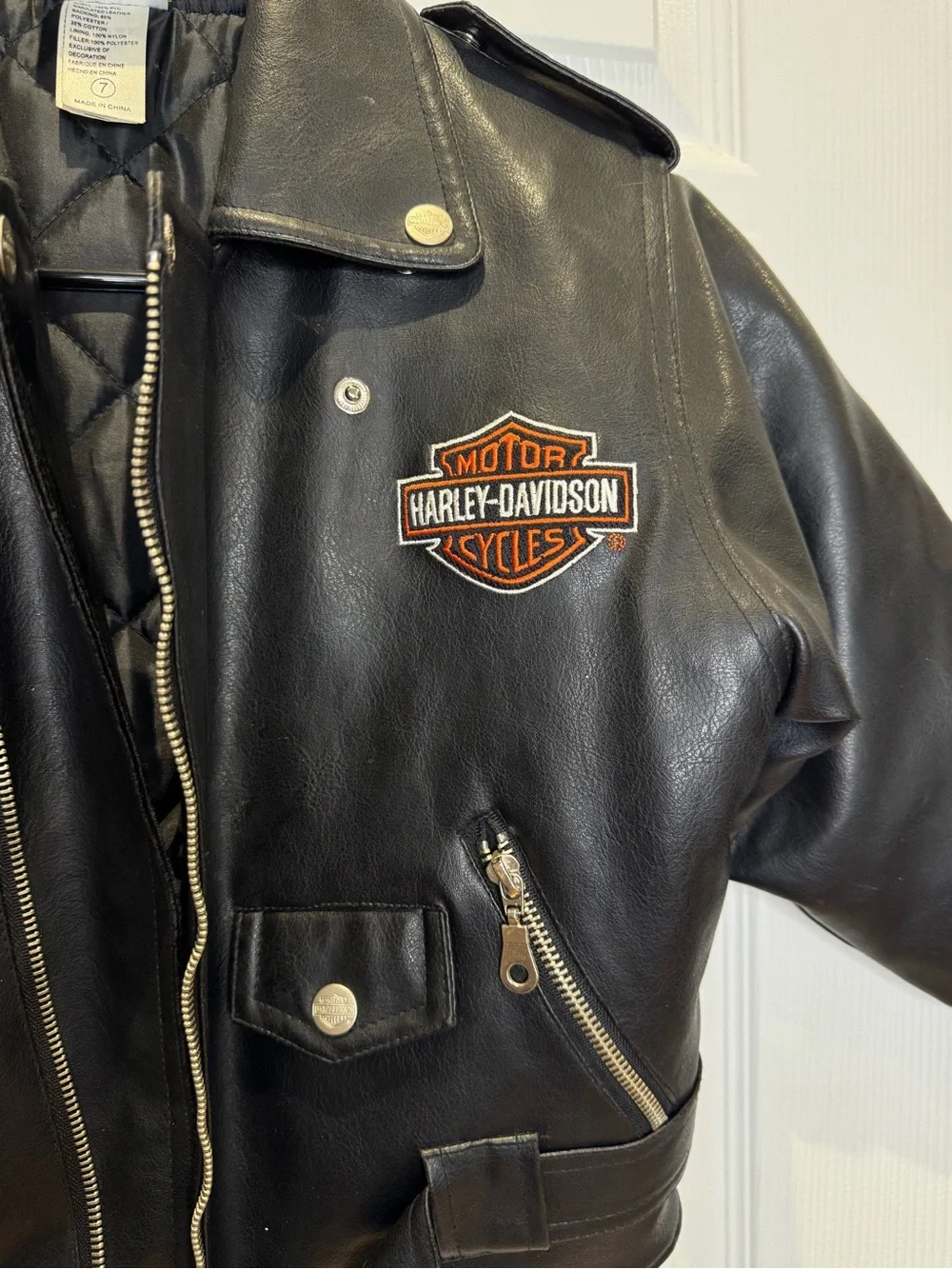 Harley Davidson Motorcycle Kid's Size 7 Faux Leather Jacket Black Biker